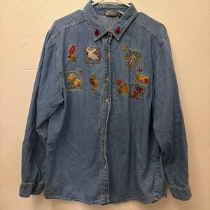 Embroidered Denim Shirt with fall  Patches